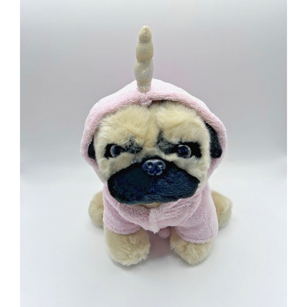 Gund Doug The Pug 9" Plush with Pink Unicorn Hoodie Robe Stuffed Animal Dog
